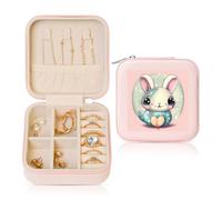 POEZJZW Petite boîte à bijoux de voyage carrée en forme de lapin rose - Organiseur de bijoux de voyage - Boîte à bijoux cadeau - Rose