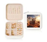 POEZJZW Petite boîte à bijoux de voyage carrée en forme de mouton australien, organisateur de bijoux, boîte de rangement pour bijoux, boîte à bijoux, blanc