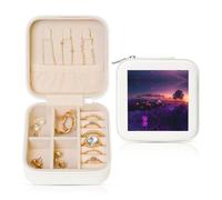 POEZJZW Petite boîte à bijoux de voyage carrée en forme de voiture de sport en fleurs, organiseur de bijoux de voyage, boîte de rangement pour bijoux, boîte à bijoux, blanc
