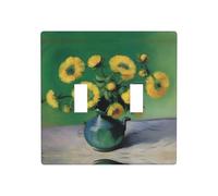 Poezjzw Plaque d'interrupteur décorative à 2 interrupteurs à bascule - Motif floral jaune - 11,4 x 11,4 cm
