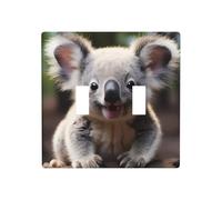 Poezjzw Plaque d'interrupteur décorative à 2 interrupteurs à bascule Motif koala mignon 11,4 x 11,4 cm