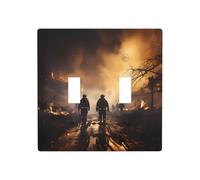 Poezjzw Plaque d'interrupteur décorative à 2 interrupteurs à bascule Motif pompiers lutte contre les incendies 11,4 x 11,4 cm