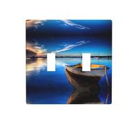 Poezjzw Plaque murale décorative à double bascule, motif bateau dans l'eau bleue, taille standard 11,4 x 11,4 cm