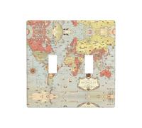 Poezjzw Plaque murale décorative à double bascule, motif carte du monde, taille standard 11,4 x 11,4 cm