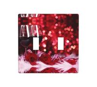 Poezjzw Plaque murale décorative à double bascule, motif roses et verres de vin rouge, taille standard 11,4 x 11,4 cm