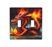 Poezjzw Plaque murale décorative pour interrupteur à bascule Motif Roi dragon dans le feu 11,4 x 11,4 cm