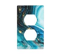 Poezjzw Plaque murale décorative pour interrupteur - Motif marbre bleu turquoise et doré - Dimensions : 11,4 x 7,9 cm