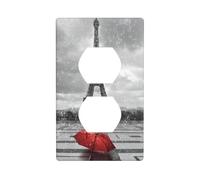 Poezjzw Plaque murale décorative pour interrupteur Motif Tour Eiffel avec parapluie rouge 11,4 x 7,9 cm