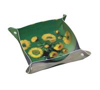 Poezjzw Plateau à bijoux en cuir à fleurs jaunes pour table, table de nuit, petit plat de voyage pour clé, portefeuille, montre, pièce de monnaie