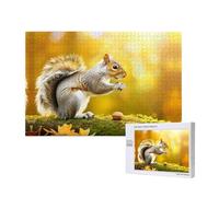 Poezjzw Puzzle classique en bois de 1000 pièces - Motif écureuil mangeant des noyers - Jeu intellectuel moderne - 75 x 50 cm