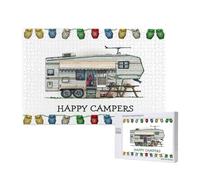 Poezjzw Puzzle classique Happy Camper de 1000 pièces en bois - Décoration d'intérieur moderne - Jeu intellectuel - 75 x 50 cm