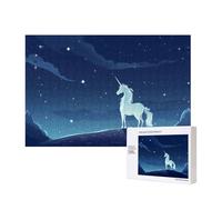 Poezjzw Puzzle classique licorne sous les étoiles 300 pièces en bois moderne décoration d'intérieur jeu intellectuel 28 x 40 cm