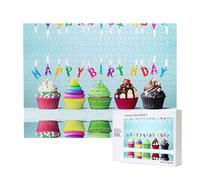 Poezjzw Puzzles pour adultes 500 pièces adaptés pour les loisirs en famille et l'amélioration des capacités manuelles, motif cupcakes joyeux anniversaire coloré