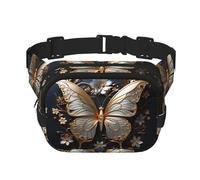 Poezjzw Sac banane de voyage avec papillons dorés et blancs - Convient pour la course à pied, le cyclisme et les aventures en plein air, pour ranger des téléphones portables et des cartes de crédit