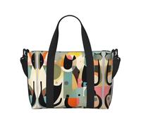 Poezjzw Sac de voyage en forme de chat d'art moderne du milieu du siècle, sac fourre-tout résistant à l'eau, sacs de week-end, sacs de nuit pliables, noir, One Size
