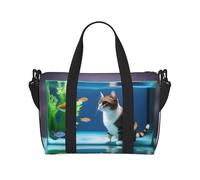 Poezjzw Sac fourre-tout de voyage en forme de chat dans l'aquarium résistant à l'eau pour le w nd, noir, One Size
