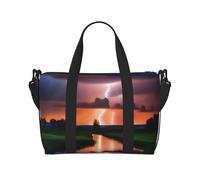 Poezjzw Sac fourre-tout de voyage Lightning At Dusk résistant à l'eau pour le week-end pliable, noir, One Size