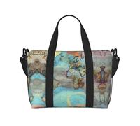 Poezjzw Sac fourre-tout de voyage motif carte du monde de dessin animé, sac fourre-tout résistant à l'eau, sac de week-end, sac de nuit pliable, noir, One Size