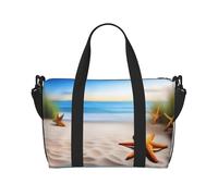 Poezjzw Sac fourre-tout de voyage motif étoiles de mer et terres de plage, résistant à l'eau, sac de week-end, sac de nuit pliable, noir, One Size