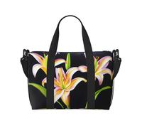 Poezjzw Sac fourre-tout de voyage motif fleur de lys résistant à l'eau pour le w nd pliable, noir, One Size