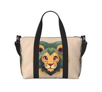 Poezjzw Sac fourre-tout de voyage motif lion de dessin animé, sac fourre-tout résistant à l'eau, sac de week-end, sac de nuit pliable, noir, One Size