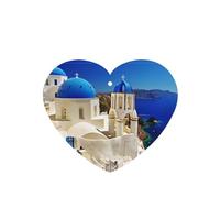Poezjzw Santorini Lot de 4 parfums de voiture en forme de cœur Motif île grecque vue sur la mer Parfum lavande