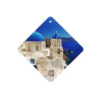 Poezjzw Santorini Lot de 6 parfums carrés à suspendre pour chaussures de placard Motif île grecque Vue sur la mer Parfum lavande