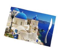 Poezjzw Santorini Lot de 6 sets de table Motif île grecque avec vue sur la mer Motif floral 45,7 x 30,5 cm