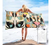 POEZJZW Serviette de bain en microfibre absorbante avec motif chat d'art moderne du milieu du siècle, utilisation comme serviette de bain, salle de bain, douche, sport, yoga, 80 x 160 cm