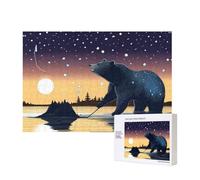 Poezjzw Star Fishing Bear Puzzle Classique Adulte 300 Pièces Puzzle en Bois Décoration Maison Moderne Jeu intellectuel 40 x 28 cm
