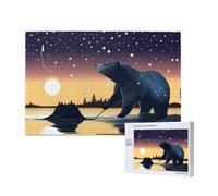 Poezjzw Star Fishing Bear Puzzle classique en bois pour adulte 1000 pièces Décoration d'intérieur moderne Jeu intellectuel 75 x 50 cm