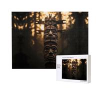 Poezjzw Statue totem tribale en bois pour adulte 500 pièces puzzle en bois pour famille ami décoration murale art mural 50,4 x 38,1 cm