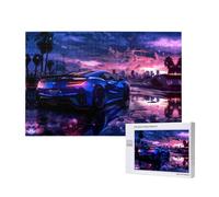 Poezjzw Supercar in Future Sunset Puzzle classique en bois pour adulte 1000 pièces Décoration d'intérieur moderne Jeu intellectuel 75 x 50 cm