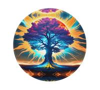 POEZJZW Tapis de souris rond à motif d'arbre céleste solaire, joli tapis de souris, base en caoutchouc antidérapant avec bords cousus, petite taille 20 x 20 cm