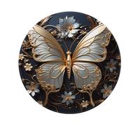 POEZJZW Tapis de souris rond à motif papillons dorés et blancs avec base en caoutchouc antidérapant 20 x 20 cm pour la maison et le bureau