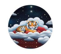 POEZJZW Tapis de souris rond à motif Tiger Cubs dans les nuages, joli tapis de souris, base en caoutchouc antidérapant avec bords cousus, petite taille 20 x 20 cm