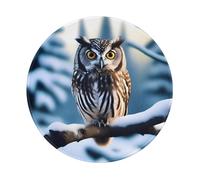 POEZJZW Tapis de souris rond motif chouette sur une branche, joli tapis de souris, base en caoutchouc antidérapant avec bords cousus, petite taille 20 x 20 cm