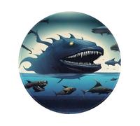 POEZJZW Tapis de souris rond motif monstre des mers profondes, joli tapis de souris, base en caoutchouc antidérapant avec bords cousus, petite taille 20 x 20 cm