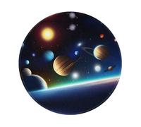 POEZJZW Tapis de souris rond motif planète céleste, joli tapis de souris, base en caoutchouc antidérapant avec bords cousus, petite taille 20 x 20 cm