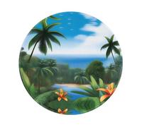 POEZJZW Tapis de souris rond motif tropical Sky Ecology, joli tapis de souris, base en caoutchouc antidérapant avec bords cousus, petite taille 20 x 20 cm