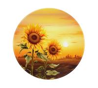 POEZJZW Tapis de souris rond tournesol au coucher du soleil, joli tapis de souris, base en caoutchouc antidérapant avec bords cousus, petite taille 20 x 20 cm