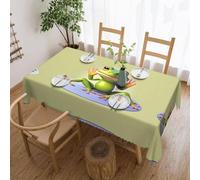 POEZJZW The Funny Frog Doing Yoga Nappe rectangulaire en polyester avec bordure en dentelle ondulée pour salle à manger, cuisine, fêtes 137 x 183 cm