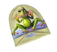 POEZJZW The Funny Frog Doing Yoga Pattern Bonnet, élastique, chaud et respirant, léger, convient pour les femmes enceintes, les patients atteints de cancer, usage quotidien noir