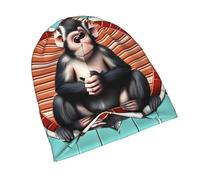 POEZJZW The Silent Monkey Pattern Bonnet d'hiver chaud en tricot pour homme et femme Noir
