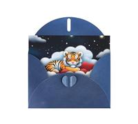 POEZJZW Tiger Cubs In The Clouds Lot de 10 cartes de Noël en papier nacré avec enveloppes bleues, cartes de remerciement, mariage, Saint-Valentin