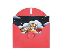 POEZJZW Tiger Cubs In The Clouds Lot de 10 cartes de Noël en papier nacré avec enveloppes rouges, cartes de remerciement, mariage, Saint-Valentin