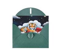 POEZJZW Tiger Cubs In The Clouds Lot de 10 cartes de Noël en papier nacré avec enveloppes vert foncé, cartes de remerciement, mariage, Saint-Valentin