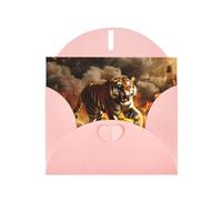 POEZJZW Tiger In The Fire Lot de 10 cartes de Noël en papier nacré avec enveloppes roses, cartes de remerciement, mariage, Saint-Valentin