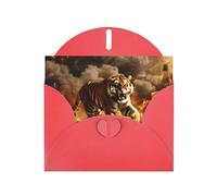 POEZJZW Tiger In The Fire Lot de 10 cartes de Noël en papier nacré avec enveloppes rouges, cartes de remerciement, mariage, Saint-Valentin