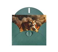 POEZJZW Tiger In The Fire Lot de 10 cartes de Noël en papier nacré avec enveloppes vert foncé, cartes de remerciement, mariage, Saint-Valentin